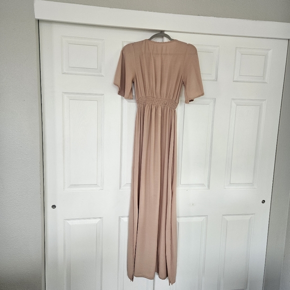 Forever 21 Maxi Dress - Blush Pink Flounce Sleeves Size Medium Slit Flowy - Picture 7 of 9